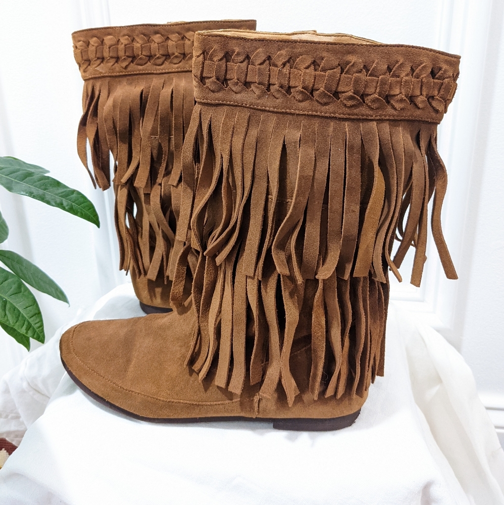 Suede calf boots moccasin style by Steve Madden.